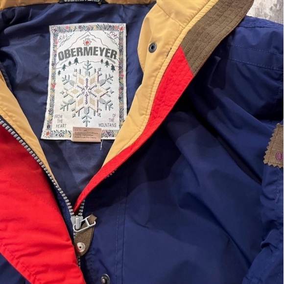 Obermeyer Vintage Rosi Snow Jacket Shell Hooded Blue Gold and Red Women SZ10 - Picture 11 of 16